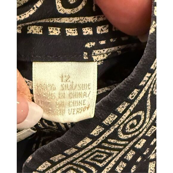 Dana Buchman 100% Silk Tunic Geometric Print Mandarin Collar Sz. 12 - Picture 14 of 15